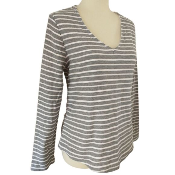 A New Day Tie Back Top Sz S Gray White Nautical Textured Stripes Coastal Beachy - Picture 3 of 16